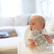 Dr. Brown's Milestones Wide-Neck Sippy Straw Bottle with Silicone Handles, Gray and Blue, 9oz, 2-Pack