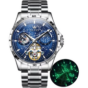 OLEVS Automatic Watches for Mens Starry Sky Skeleton Tourbillon Self Winding Mechanical Moon Phase Luminous Waterproof Luxury Dress Mens Wrist Watches Gifts , Blue