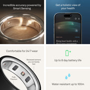 Oura Ring 4 Smart Ring, All-Titanium Durable Design, Black, Size 12, Smart Sensing Technology, 8-Day Battery Life, JZ90-54144-12