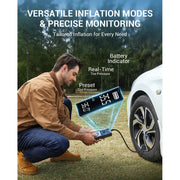 AVAPOW Portable Tire Inflator Air Compressor, 150 PSI, 8000 mAh Battery, Digital Pressure Gauge, Multi-Mode Emergency Light, AP18