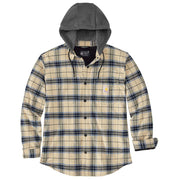 Carhartt Men's Rugged Flex Relaxed Fit Flannel Fleece Lined Hooded Shirt Jacket, Oatmeal Plaid, X-Large, 107011