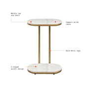 Beautiful Lane Drink Table, C-Shaped Accent Table with White Marble-Look Top and Gold Metal Frame, Compact Size BE26250047100A4