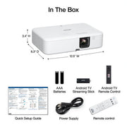 Epson EpiqVision Flex CO-FH02 Full HD 1080p Smart Portable Projector, 3,000 Lumen Brightness, 3-Chip 3LCD Technology, Android TV, Built-In Speaker