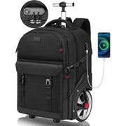 MATEIN 100300BLK Rolling Backpack for Adults with Wheels, 17 Inch Large Backpack with USB Charging Port & Combination Lock, Water Resistant Anti Theft Travel Laptop Backpack, Black