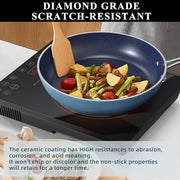 Nuwave Healthy Duralon Blue Ceramic Nonstick Cookware Set, Diamond Infused, Scratch Resistant, Induction Ready, Oven Safe, 12-Piece, 31427