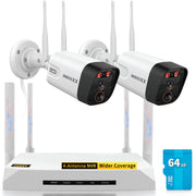 OOSSXX 5MP 4-Camera Wireless Security System with Mini NVR, Dual Antenna WiFi, 80ft Night Vision, Two-Way Audio, AI Motion Detection, 64GB Storage
