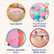 Battat Hop In Sweet Retreat Foam Ball Pit with 68 Pastel Balls, Collapsible Multicolor Indoor Toddler Play Toy