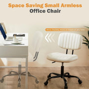 TINKLE WELL Armless Office Desk Chair, Adjustable Height, 360 Swivel, Lumbar Support, Low-Back, PU Leather, White