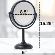 Jerdon Lighted Tabletop Makeup Mirror with 10X and 1X Magnification, Black Satin Finish, 8.5-Inch Diameter, Multiple LED Light Settings, JS8510BBK