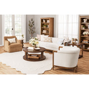 My Texas House Vivienne Marble Top End Table, Round Engineered Marble Top, Warm Brown Molded PU Pedestal Base, 18 in x 21 in, MT26250047100A4