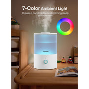 FOHERE GO-2811 Ultrasonic Humidifier, 3.2L Top-Fill Cool Mist, 3-in-1 Essential Oil Diffuser with 7-Color Night Light, BPA-Free, Quiet White