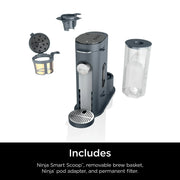 SharkNinja PB040WMGY Pods & Grounds Single-Serve Coffee Brewer, Steam Grey