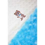 Lil' Cub Hub Minky Nursery Bed Blanket, Reversible Yellow Dot and Turquoise Rosebud with Boy Bear Embroidery, Medium 29x35 in, 4BSYDTR_M