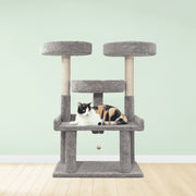 SportPet Designs Kitty City 61-Inch Multi-Level Upholstered Cat Tree with Natural Sisal Scratching Posts, Gray