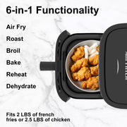 Bluebow 6QT Air Fryer, 8-in-1 Electric Hot Oven with Digital LED Touchscreen, Visible Window, 1500W, White
