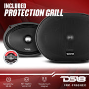DS18 PRO-FR69NEO 6x9 Inch Full-Range Loudspeaker, Neodymium Motor, 250W RMS, 500W Peak, 4 Ohms, Silver Aluminum Bullet