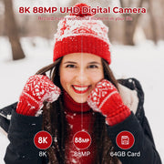 Keculbo DSLR Camera, 88MP Sensor, 8K UHD Video, 18X Digital Zoom, Autofocus, 3-Inch 180 Flip Screen, Wi-Fi Enabled, Black, DC-089