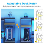 Casacomoda 55 inch Gaming Desk with LED Lights & Power Outlets, Home Office Desk with Reversible Storage Drawers & Monitor Shelves