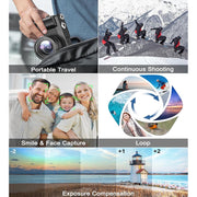 Xorlink Compact Digital Camera, 48MP, Autofocus, Anti-Shake, 3.6in 180 Flip Screen, Built-In Flash, 16x Optical Zoom, Includes 32GB Card and Battery Charger, Black