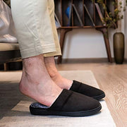 DL Men's Slippers, Memory Foam Insole with Plush Faux Bunny Fur Lining, Black, Size 7-8