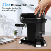 HBN Espresso Machine, 20 Bar Professional Espresso Maker with Milk Frother Steam Wand, 27oz Removable Water Tank, Black