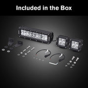 YADA Elevate Off-Road UTV Lighting Combo Kit, 12-Inch LED Light Bar with Spot and Flood Beams, 2 x 4-Inch Pod Lights, Black, 75W