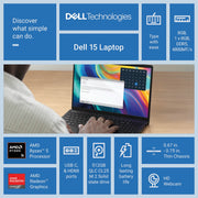 Dell 15.6-inch FHD Touchscreen Laptop, AMD Ryzen 5-7530U, 8GB DDR5 RAM, 512GB SSD, Carbon Black, DC15255