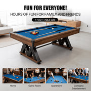 Pickports 84-Inch Pool Table with Rustic Brown Finish, W-Shaped Legs, Royal Blue Cloth, Regulation Size