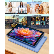 Tedupee Android Tablet, 10 Inch, Android 14, Quad-Core CPU, 4GB RAM, 32GB ROM, 1280x800 IPS Display, WiFi 6, Dual 2MP Cameras, 6000mAh Battery, Blue M10