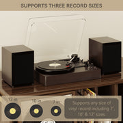 VIPQV E202-A019~008wal Vinyl Record Player Turntable with Bluetooth 5.0, 3-Speed Belt Drive, External Stereo Speakers, Brown Retro Design