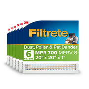 Filtrete 702-6PK-EC Electrostatic Air Filter, MERV 8, 700 MPR, Pleated 1-Inch, Dust Pollen Pet Dander Reduction, 20x20x1, 6-Pack