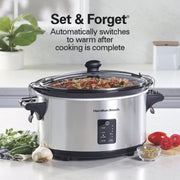 Hamilton Beach 7 Qt Programmable Slow Cooker with Removable Stoneware Crock, Stainless Steel, 3 Heat Settings, 5 Time Options, 33676