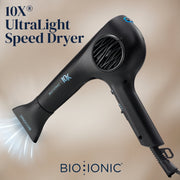 Bio Ionic 10X UltraLight Speed Hair Dryer, 1800W Brushless Motor, Ionic Technology, Adjustable Heat and Speed, Teal Tides Limited Edition