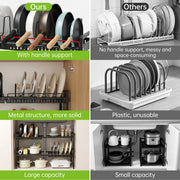 Sentryse Expandable Pots and Pans Organizer, 2-Tier Adjustable Pot Rack with 2 Removable Lid Holders, Black
