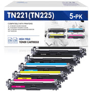 Colorich TN221 TN225 Toner Cartridge 5-Pack, Black Cyan Magenta Yellow, Compatible with Brother MFC-9130CW HL-3170CDW HL-3140CW HL-3180CDW MFC-9330CDW