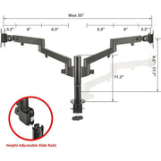Siig Dual Arm Articulating Monitor Desk Mount, Adjustable Tilt Swivel Rotation, Fits 14 to 30 Inch Monitors, Supports 17.6 lbs Each, VESA 75x75 100x100, C-Clamp and Grommet Mount, Black, CEMT3E11-S1