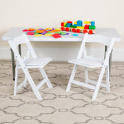 Flash Furniture LEL1K Kids White Resin Folding Chair with White Vinyl Padded Seat