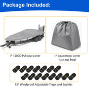 Agricasst 22-24FT Trailerable Boat Cover Set, Heavy-Duty 1200D Waterproof Tarp with Motor Cover, 15 Adjustable Straps, Gray