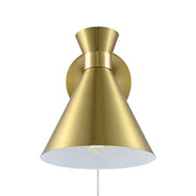 Safavieh Jordie LED Wall Sconce, Modern Brass Gold Iron Cone-Shaped Downlight with Glass Shade, 40W, 420 Lumens, SCN4143B