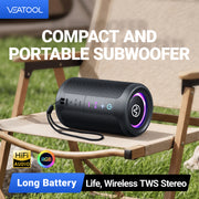 VEAT00L S16 Wireless Portable Bluetooth Speaker, 20W Powerful Bass, IPX7 Waterproof, Bluetooth 5.4, RGB LED Lights, TWS Pairing, Black