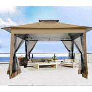 Hoteel HO-005920 12x12 Outdoor Pop-up Gazebo Canopy with Mosquito Netting, Double Vented Top, Brown