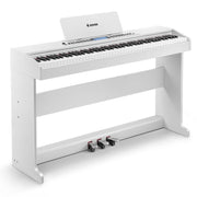 Donner Digital Piano, 88-Key Fully Weighted Keyboard with 16-Level Touch Sensitivity, 610 Tones, 600 Rhythms, 110 Demo Songs, 128-Note Polyphony, 3 Pedals, White
