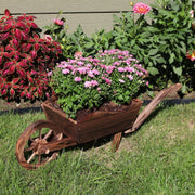 Sunnydaze Decor Wooden Wheelbarrow Outdoor Garden Planter, Medium Brown, 35 in x 10.25 in x 12 in, DSL-674