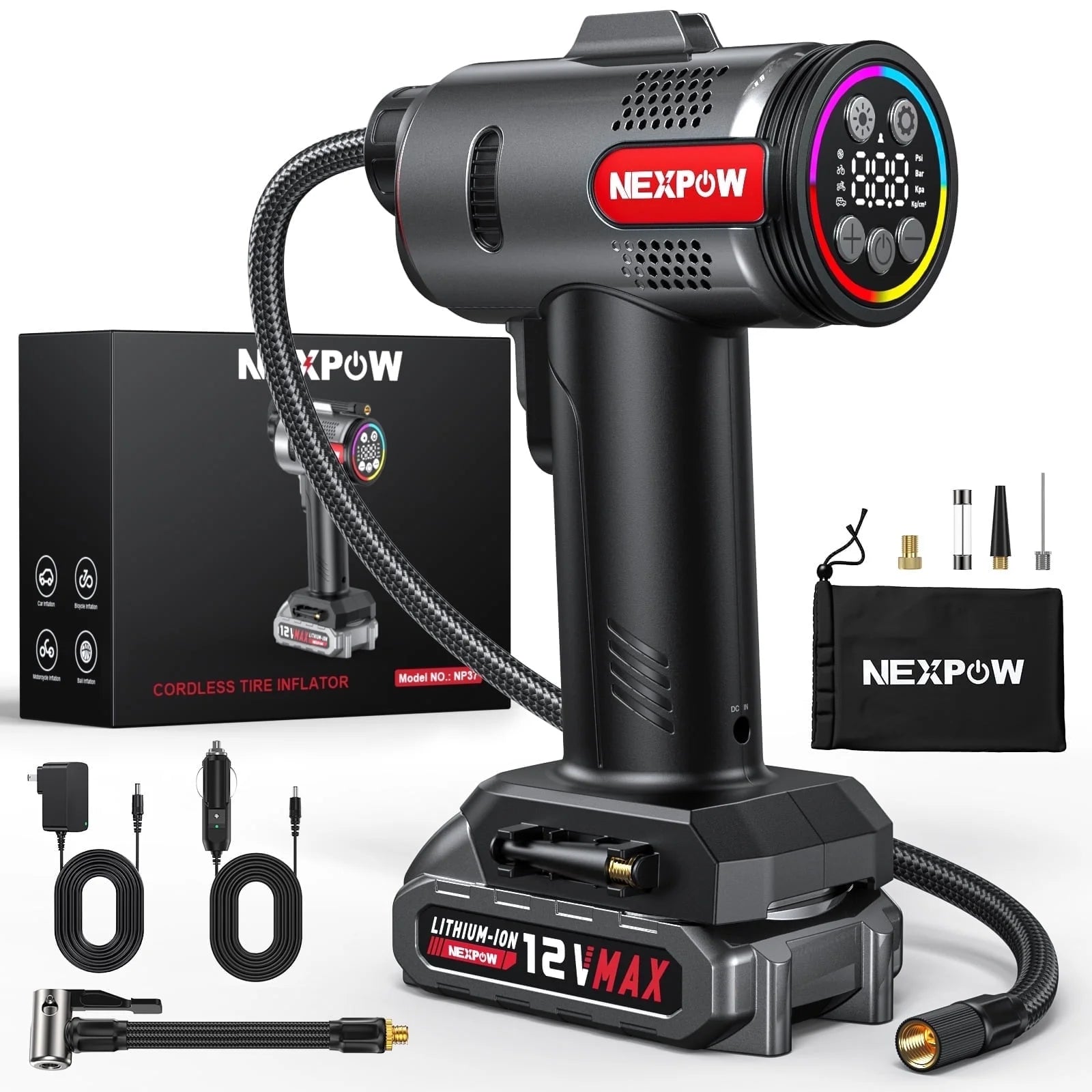 NEXPOW NP37 Tire Inflator Portable Air Compressor, Black – VIP Outlet