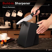 Astercook K15016P Knife Set, 15 Pieces Kitchen knives Set with Built-in Sharpener, High Carbon German Stainless Steel Chef Knife Block Sets, Sharp & Rust Resistant Dishwasher Safe, Black