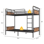 Anyact Twin over Full Bunk Bed, Antique Heavy Duty Metal Bed Frame with Storage Bag & Hooks, Black/Brown