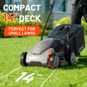 Litheli 20V Cordless Electric Lawn Mower, 14-Inch Cutting Width, Brushless Motor, 5-Position Height Adjustment, 5.0Ah Battery