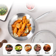 LOLYKITCH Tri-Ply Stainless Steel Frying Pan Set, 8, 10, 12 Inch Skillets, Induction Compatible, Dishwasher and Oven Safe