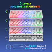 Wagpak Wireless Keyboard and Mouse Combo, RGB Backlit, Rechargeable, 2.4GHz Wireless, Quiet 108-Key Keyboard, Cloud White