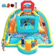 Patbrela 9 in 1 Large Inflatable Water Slide Bounce House with 750W Blower, Dual Water Slides, Water Blasters, Deep Pool, Basketball Hoop, Water Cannon, 211 in x 104 in x 143 in